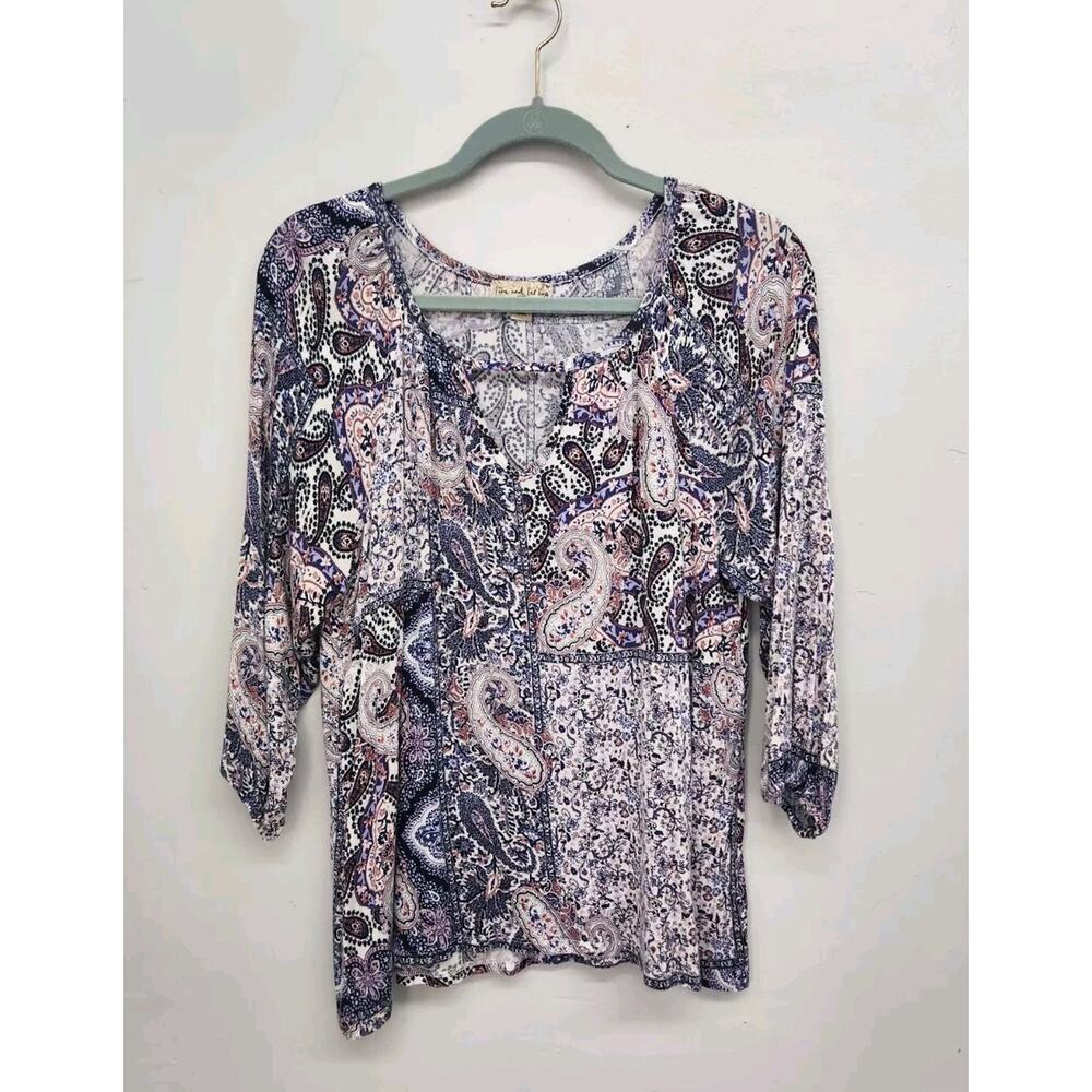 One World Live Let Live Tunic Top Long Sleeve Pullover Size Petite Medium